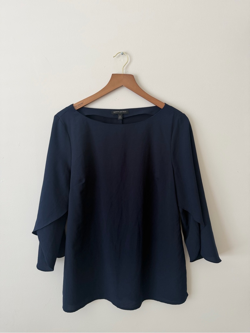 Banana Republic Navy Top with Tulip Sleeves and Boat Neckline NWOT Medium